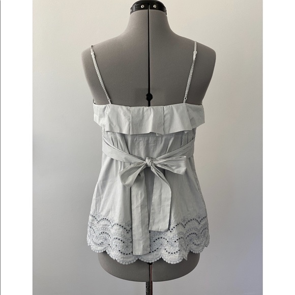 BCBG Max Azria - blue & white - seersucker tank with bow - eyelet lace detailing - Picture 5 of 7